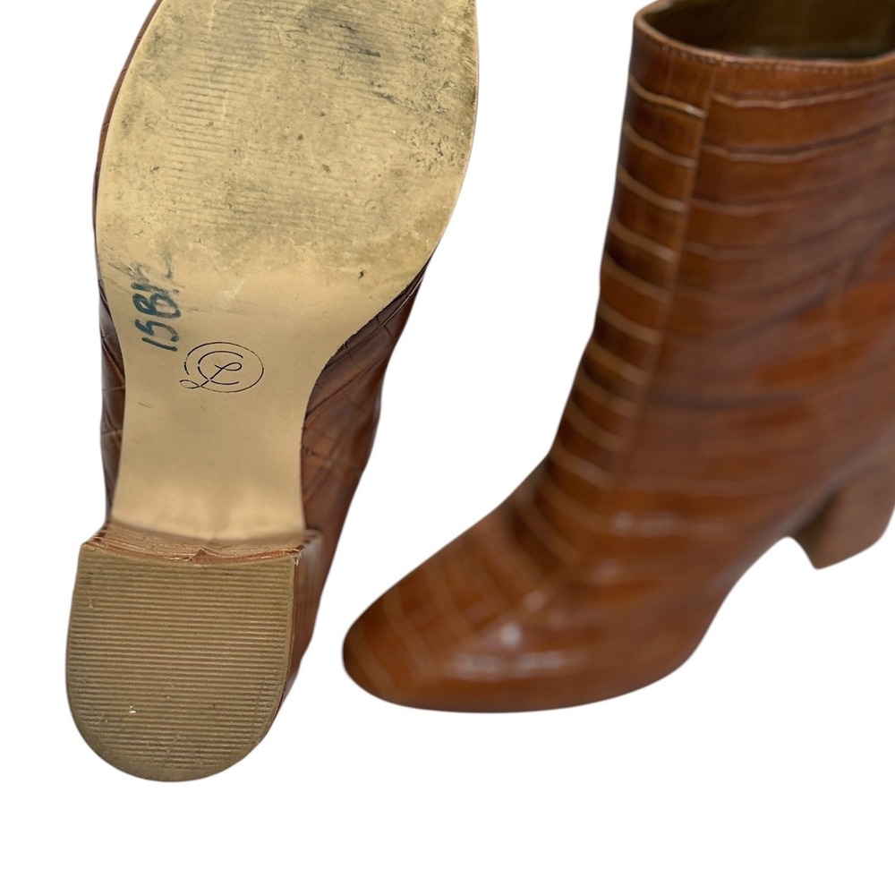 Chinese Laundry Brown Croc Embossed Block Heel Ankle Boots Women's Size 8 - Picture 5 of 6